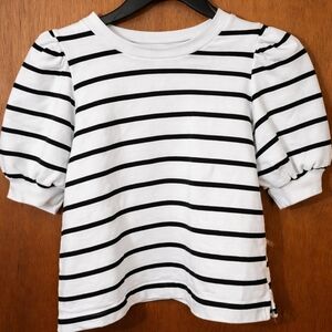 H&M Black and White Striped Crew Neck Sweater